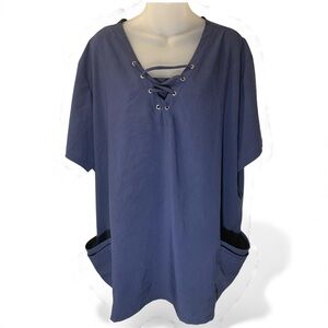 Navy Lace-Up Women's Scrub Top (item#10062)